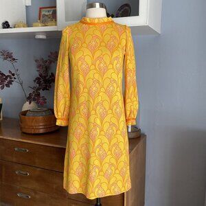 Vtg 60’s 70’s Emery Knits by Micia Jr. of Rome Shift Dress Retro S Yellow Orange